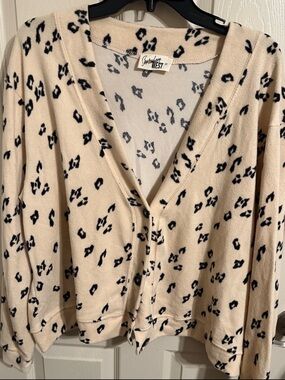 Somewhere West Cheetah Print Button Down Cardigan, Cream & Black, Size XL, NWT